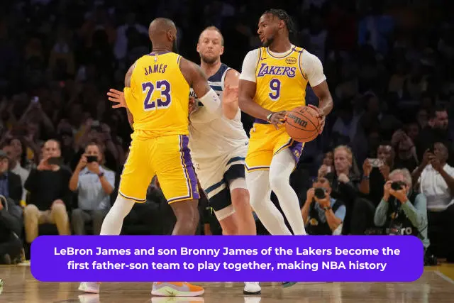 LeBron James and son Bronny James of the Lakers become the first father-son team